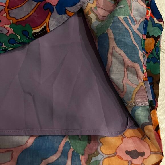 THML Abstract Floral Print V-Neck Dress Tassels  Ruffle Cap Sleeve Boho Size M - Picture 4 of 7